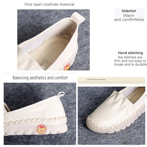 Women's Fashion Leather Soft Bottom Flat Casual Shoes Handmade Sewing Shallow Mouth Walking Shoes Comfortable Orthopedic 4D Pain Relief Casual Shoes4
