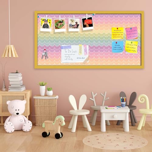 Image of ArtzFolio Wavey | Bulletin Board Notice Pin Board | Vision Soft Board Combo with Thumb Push Pins & Sticky Notes | Golden Frame | 30 x 15 inch (76 x 38 cms)