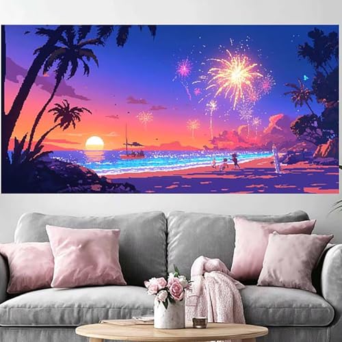 Diamond Painting Feux D'Artifice 70x140cm : Loisir Anti-Stress Facile Adultes
