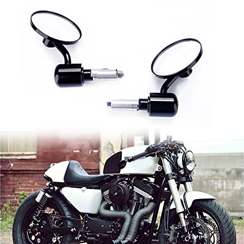Universal Black Motorcycle Aluminum Rearview Side Mirrors 7/8" Bar End For Cafe Racer Bobber Cruiser Scooter