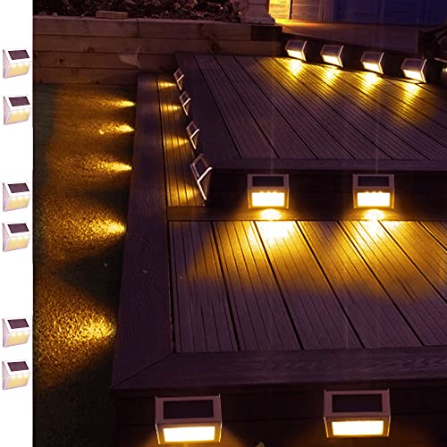Solar Stair Lights Outdoor Weatherproof 3 Leds Solar Panel Steps Lights 6 Pack Yoelvn Auto On/Off Deck Stair Lights Solar Powered Durable Stainless Steel Casting For Outside Use(Warm White) #TOP4