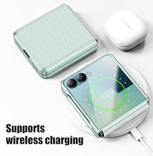 Image of Kapa Textured Grip Hinge Protection Back Cover for Samsung Galaxy Z Flip7 / Z Flip 7 | with [Inbuilt Glass] Full Body Shockproof Hard Back Case (Mint Green)