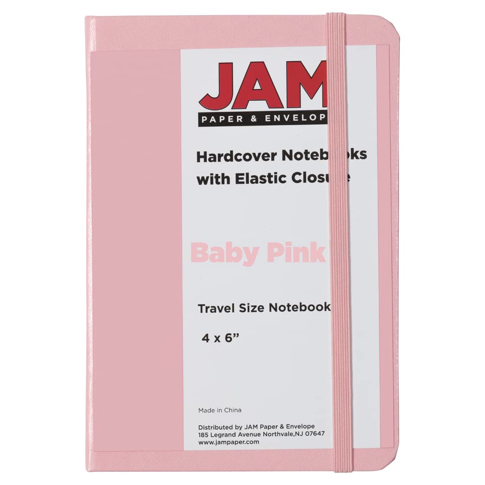 JAM PAPER Hardcover-Notizbuch mit elastischem Band, Reisetagebuch, 10 x 15 cm, Babyrosa, 70 linierte Blätter, einzeln verkauft