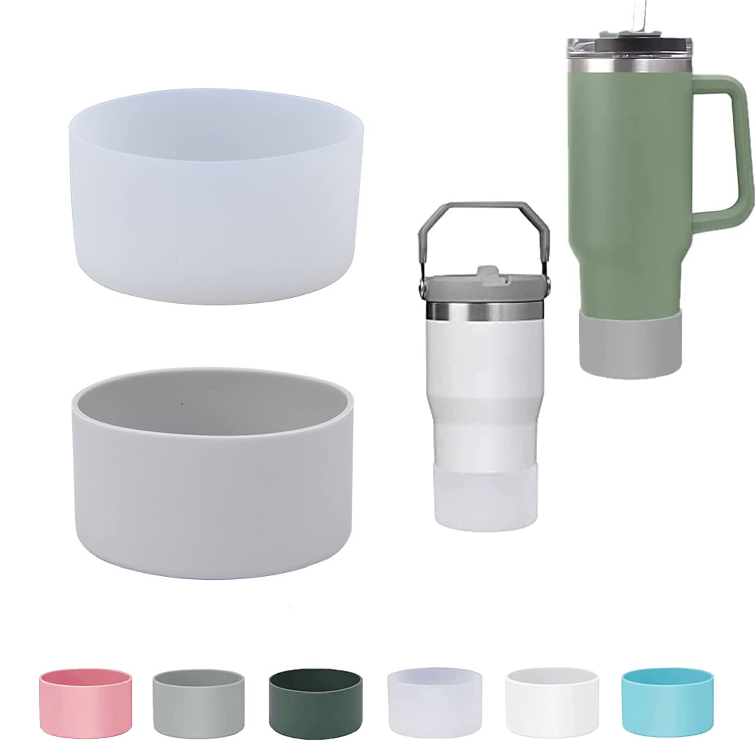 IntatikooSilicone Boot for Stanley 40 oz Quencher Adventure-Stanley IceFlow 20oz 30oz Rubber Bottom Tumbler Accessories,Protective Water Bottle Bottom Sleeve Cover,BPA Free (Grey+Transparent)