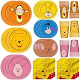 Lacgeir Winnie Pooh Birthday Party Supplies, 120Pcs Plates and Napkins Set Includes 60 Plates, 30 Napkins and 30 Cups for Boy Girl Bear Birthday Decorations