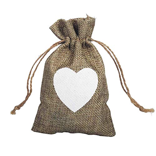 Xinneng 100pcs Burlap Bags Gift Pouches Heart Small Candy Jewelry Storage Package Sack for Wedding Bridal Shower Birthday Party Christmas Valentine's Day Favors DIY Craft, 1015cm Delicate