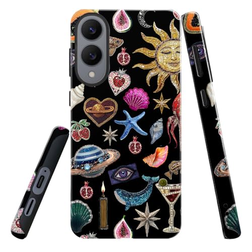 DAIZAG Case for Samsung Galaxy S25 Edge,Military-Grade Protection Cover,Shark Seashell Fruit Collage Aesthetic（Glossy）