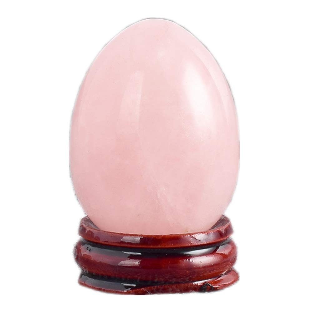 Aitelei Rose Quartz Natural Gemstone Carved Eggs Chakra Healing Crystal Reiki Crafts Eggs Sculpture Stone Crystal Quartz Figurine With Wood Stand For Home Decoration
