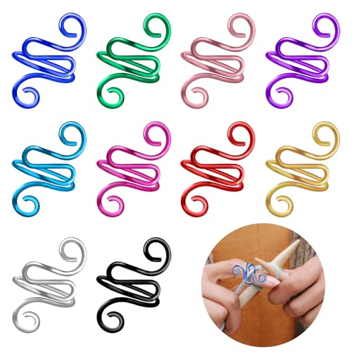 HealthSTEC 10 Pcs Handmade Crochet Tension Ring Adjustable Yarn Ring for Crocheting Knitting Crochet Ring for Finger Guard to Prevents Slipping Gift for Mom Grandma Knitting Lover
