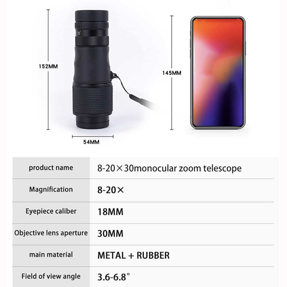 Jumelles monoculaires avec zoom 8-20x, jumelles télescopiques portables BAK4 étanches pour observation des oiseaux, concerts, matchs de football, cibles de bullseye/observation des oiseaux