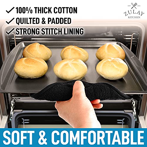 Zulay 6-Pack Pot Holders For Kitchen Heat Resistant Cotton - 7X7 Inch Hot Pot Holder Set - Quilted Terry Cloth Potholders For Kitchens - Washable Potholder For Cooking & Baking (Black) #TOP5