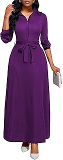 Women Church Maxi Dresses Long Sleeve Button Down Solid Color Casual Off...