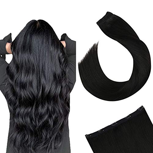 Ugeat Une Piece Extension Cheveux à Clip Humain 35cm Rajout Clips Cheveux Naturel Monobande Noir Couleur 1B One Piece Clip in Human Hair Extension 50 Gramme Clip Extensions Vrai Cheveux Humain Cover