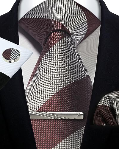 Image of Striped Plaid Polka Dot Mens Tie Formal Necktie Pocket Squares Ties Clips Cufflinks Classic for Men Set