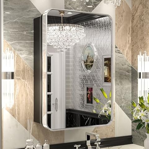 Keonjinn Chrome Medicine Cabinet with Mirror Cover