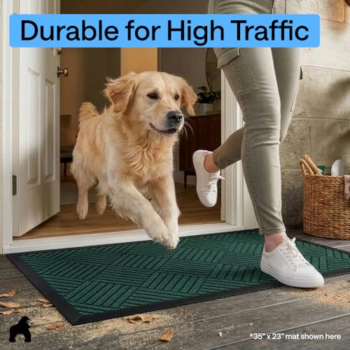 Image of GORILLA GRIP WeatherMAX Door Mat, Indoor Outdoor Use, 47x35, Green Diamond