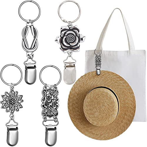RUNRAYAY 4 Pieza Clip para Sombrero para Viajes con Diseño de Diamantes de Imitación, Clip de Sombrero Amigable con la Tela Clips de Sombrero para Niños Adultos Accesorio Al Aire Libre Equipaje Cover