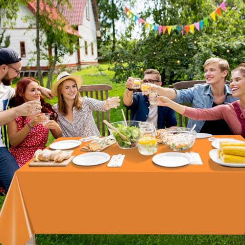 Image of 16 Pack Orange Plastic Tablecloth for Rectangle Tables, Premium Decorative Orange Disposable Table Cloths for Parties, Rectangle Party Table Cover for Birthday Fall Thanksgiving Graduation, 54x108Inch