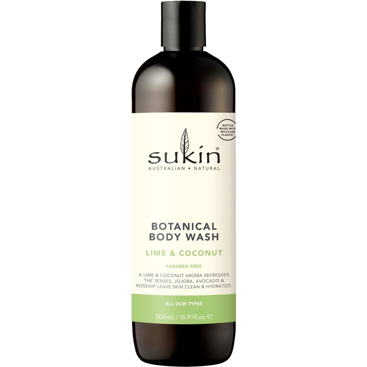 Soap-Free, Lime & Coconut Botanical Body Wash 500ml - stimulates the senses with zesty citrus & Coconut while leaving skin clean and fresh - with Essential Oils; cruelty free & vegan friendly.