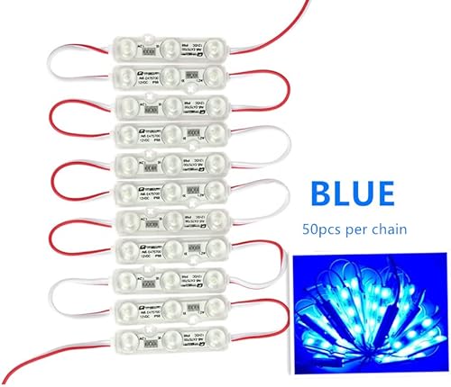 Módulo LED azul, 50 unidades, cadena DC12V 1.2 W, luz decorativa para letreros publicitarios de letras con cinta adhesiva en la parte trasera