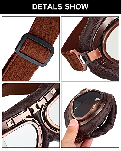 Frienda 3 Pieces Motorcycle Goggles Vintage Pilot Style Cruiser Scooter Goggle Dustproof Windproof For Half Helmet (Grey, Clear, Yellow) #TOP2