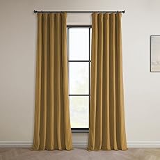 HPD Half Price Drapes Signature Velvet Thermal Blackout Curtains for Living Room 96 Inch Long (1 Panel) Rod Pocket Insulated Blackout Curtains for Bedroom Window Curtains, 50W x 96L, Amber Gold