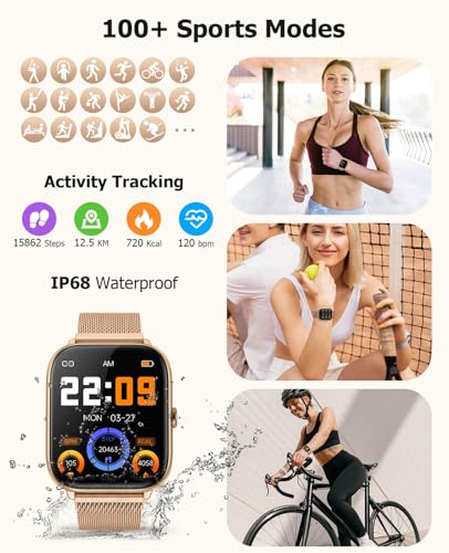 Image of Luxury Rose Gold Smart Watch for Women with Magnetic Band, 2.06 inch AMOLED Display, IP68 Waterproof Fitness Tracker,118 Sports, Blood Pressure /Heart Rate /SpO2 /Sleep, Gift for Her, Android iPhone
