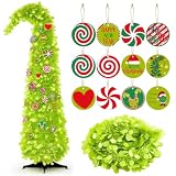 Syhood Whimsical Christmas Tree 5ft Bendable Pop up Collapsible 1 Minute Christmas Tree with 36 Wooden Ornaments for Indoor Outdoor Home Office Holiday Xmas Party Decor Supply