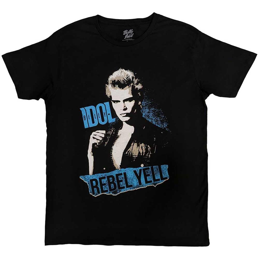Rock Off Officially Licensed Products Men's Black Billy Idol Rebel Yell Blue T Shirt L