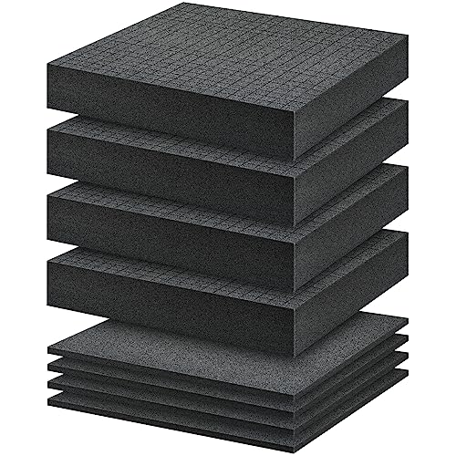 VAIPI 8 Pcs Apart Foam Insert Pre Cube Sheet Foam with Bottom Use Packing Foam Soft Foam Insert 2 Size Pick and Pluck Foam Polyurethane Foam Pads for Board Game Box Cases Storage Drawer (Black)