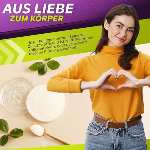 Vita2You Collagen Pulver 1kg - Bioaktives Kollagen - 100% CollaSel Pro® - aus Weidehaltung und Grasfütterung - Hydrolysat Peptide Typ 1 und 3 - Eiweiss -1000g - Premium Qualität