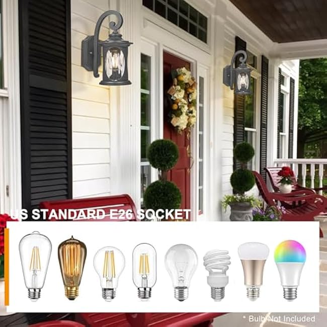 Outdoor Wall Light Fixtures, Exterior Lighting Fixtures Wall Mount, Waterproof Porch Lights With Water Ripple Glass Shades, Modern Outdoor Sconce Lights For House, Garage (13.5inch,Bulb Not Included)