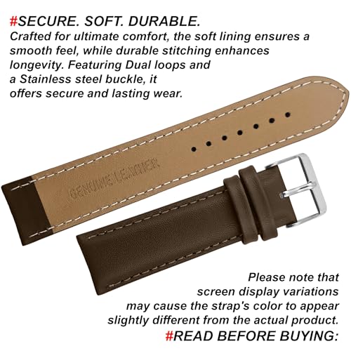 Image of DBLACK ''NAGATA'' Leather Watch Strap, Fully Stitched Matte Finish Watch Belt / / For 18mm, 20mm, 22mm, or 24mm Full-Padded Watch Band (Choose Your Size & Color)