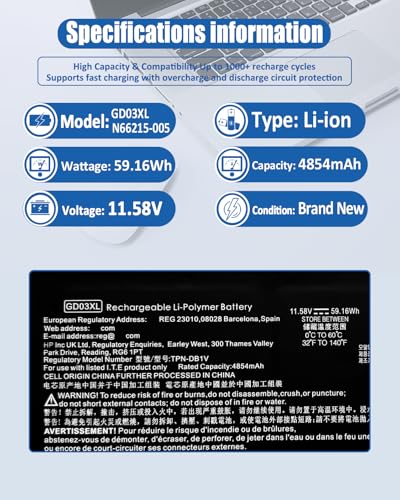 Image of 59.16Wh GD03XL N66215-005 Battery for HP Envy x360 14 2-in-1 14-fa0000 / EliteBook Ultra G1q / OmniBook X 14 Series Notebook