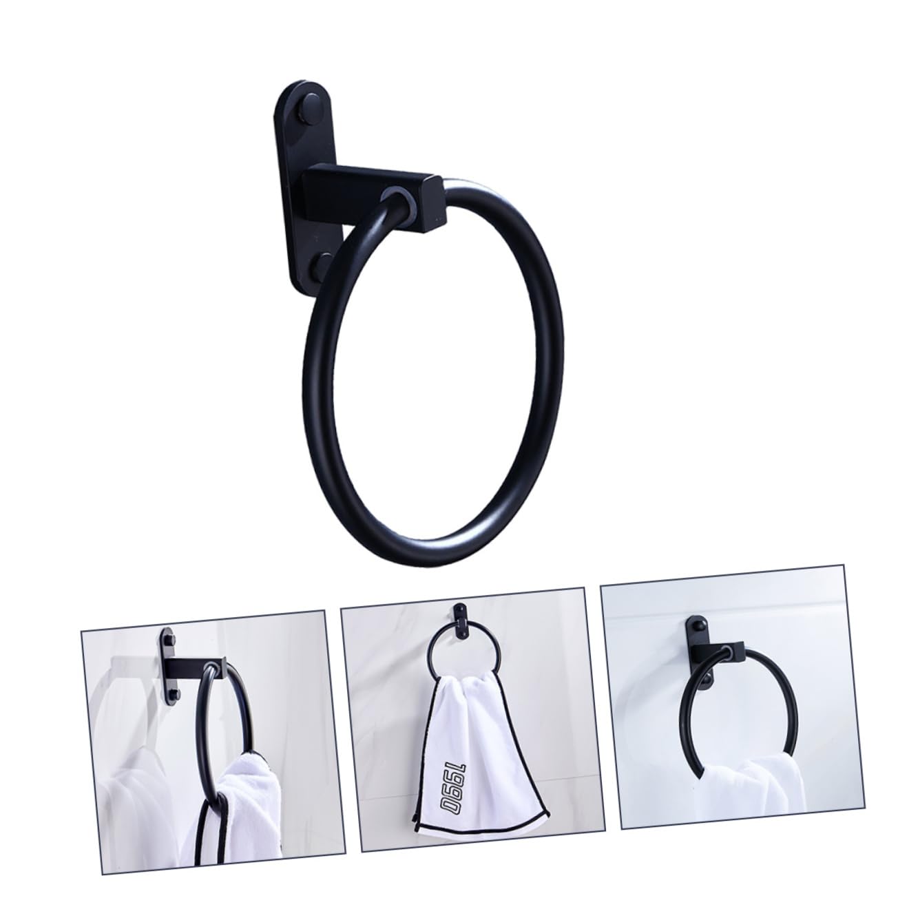 OSALADI 2piezas Toallero De De Aluminio Negro Anillo De Toalla Redondo Sin Perforación Instalación para Baño y Cocina