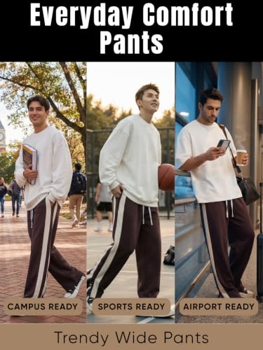 Image of GRECIILOOKS Men Casual Trouser | Men's Wide Leg Track Pants with Contrast Side Panel | Relaxed Drawstring Fit Streetwear Trousers | Loose Fit Joggers for Man