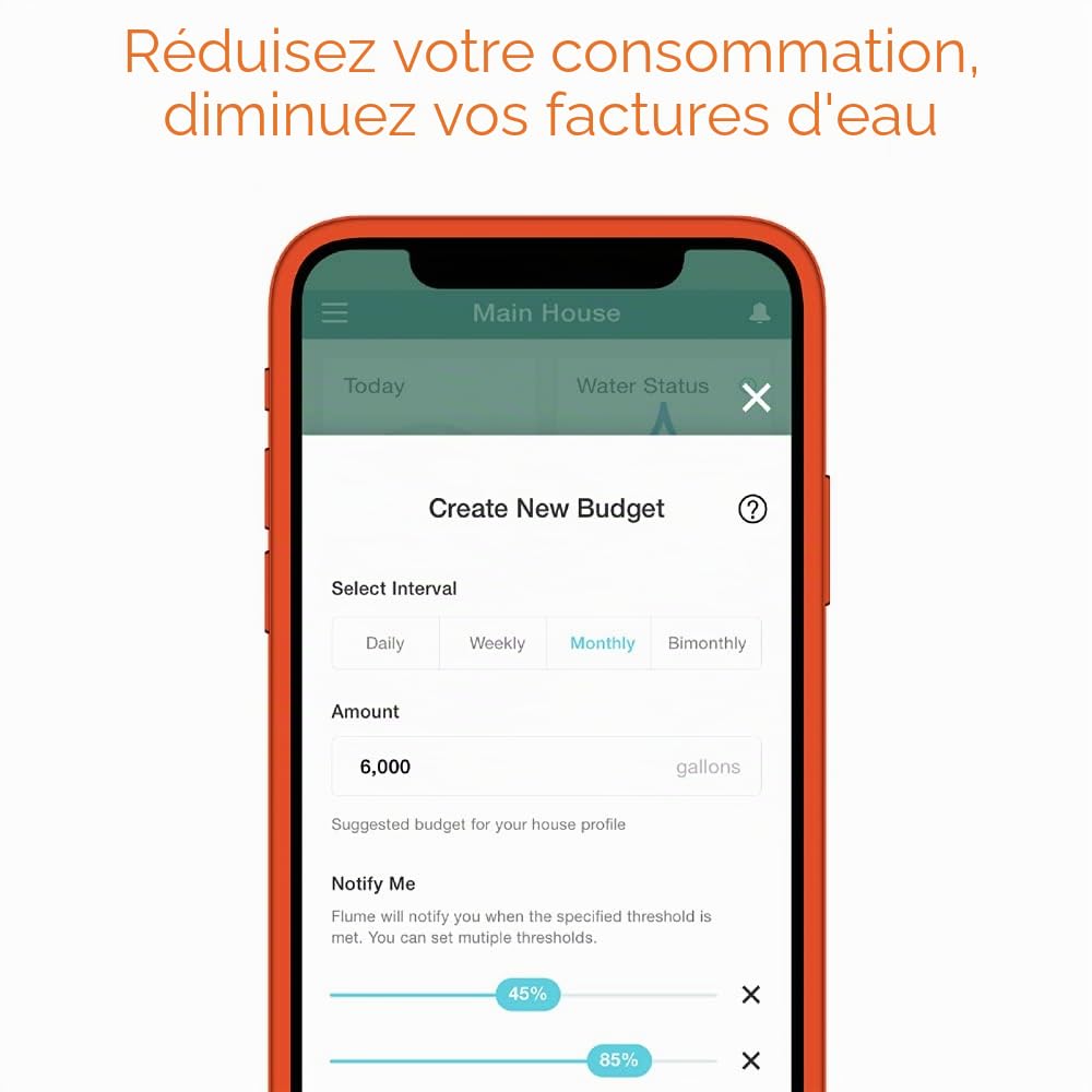 Flume 2 détecteurs d'eau intelligents pour la maison et le détecteur de fuite d'eau : détectez les fuites d'eau avant qu'elles ne causent des dommages. Surveillez votre consommation d'eau pour réduire