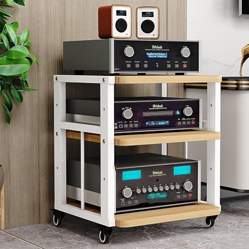 3/4/5 Tier AV Media Cabinet Stand Component Cabinet, Floor Standing Multifunctional Shelf Cabinet with Height Adjustable Wooden Shelf and Mobile Wheels, for Home/Office/Audio Video/DJ/Theater (Size :