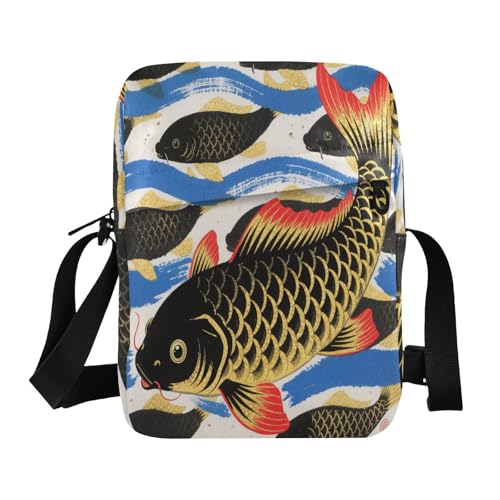 messenger bag cute Shoulder Bag For Woman Shoulder Handbags Adjustable Strap for Travel Travel- Golden Black Fish