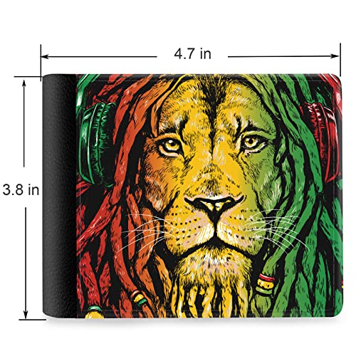 (Rasta Lion Reggae Front Pocket Slim Bifold Leather Wallet RFID Blocking with ID Window for Men2