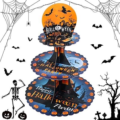 Halloween Cupcake Stand 3-Tier Ständern Kuchenteller Muffinständer Runde Tortenständer Dessert Halter Premium Cupcake Tower Geburtstagsfeier Hochzeit Weihnachten Cupcake Halter Tower Display (1 Set) Cover
