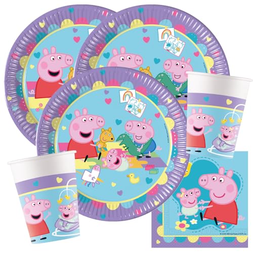 Kit de fête - Peppa Pig avec Baby Evie - 36 pièces - Assiettes en carton, gobelets en carton, serviettes pour anniversaire d'enfant