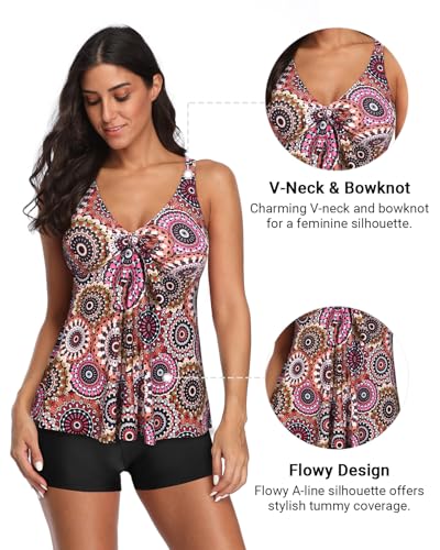 Image of Yonique Women 2 Piece Flowy Tankini Swimsuits with Boyshorts V Neck Swim Tank Tops Bathing Suits Modest Swimwear