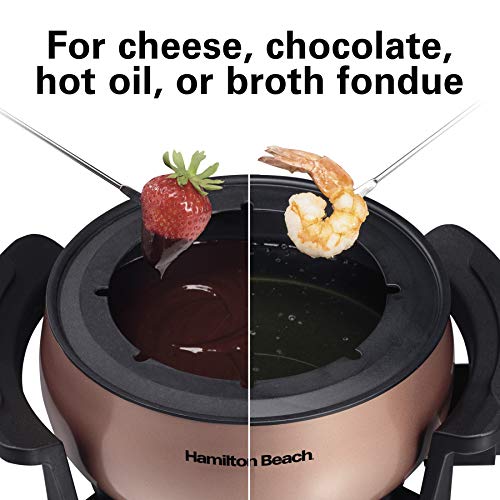 Image of Hamilton Beach 12 Cup Electric Fondue Pot Set with Temperature Control, 6-Color Coded Forks, for Cheese, Chocolate, Hot Oil, Broth, 3 Quarts, Copper (86201) (Pack of 2)