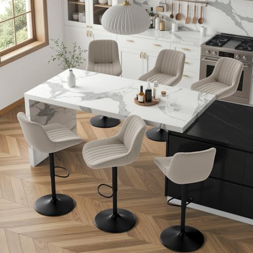 Image of Nalupatio Bar Stools Set of 1, Adjustable Modern Swivel Bar Stools with Backs, Counter Height Performance Fabric Island Chairs for Home Kitchen, Light Gray