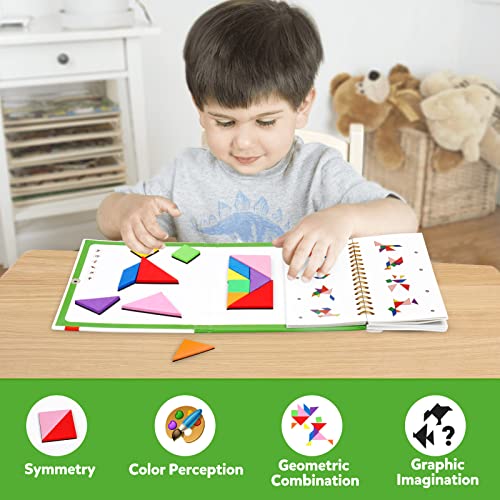 Yataome TOY001 Travel Tangram Puzzle Car Game Magnetic Pattern Blocks Road Airplane Trip Essentials Activities Montessori Educational Toys Brain Teasers Book thumb #4
