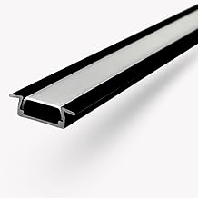 Evotrade Conduit encastré pour bandes LED (Max 10 mm) Profil en aluminium avec coque - 2 mètres - Finition au choix + bandes LED (au mètre) (Noir)