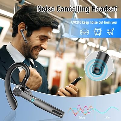 Bluetooth Headset, 2026 Wireless Bluetooth 5.3 Earpiece, 60Hrs Single-Ear Headset with Mute Button, Dual Noise Cancelling Mics, IP7 Waterproof Hands Free Headphone for Trucker, Business, Black