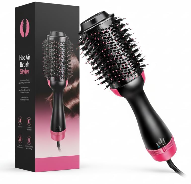Image of Hair Brush BESTOOL Boar Bristle Hair Brush Set with Detangling Nylon Pin, Home & Travel Hair Brushes (Pink)