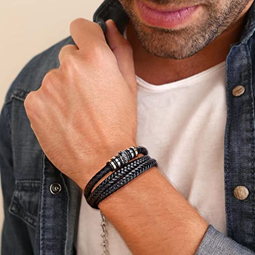 To My Grandson -I Love You Forever Bracelet, Personalized Multi-Layer Braided Leather Bracelet Stainless Steel Black Inspirational Bangle Wristband Graduation Birthday Jewelry for Grandson from Grandma3